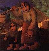 Kasimir Malevich The Woman and child Pick up the water pail oil painting artist
